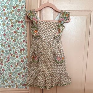 MiniBoden Floral Girls Dress with Ruffle Sleeves 2-3years